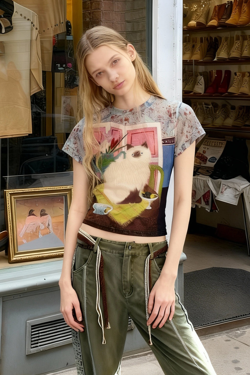 Y2K Cat Graphic Tee Main image
