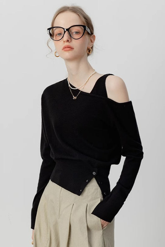 Design One Shoulder Slim Knit Top Main image