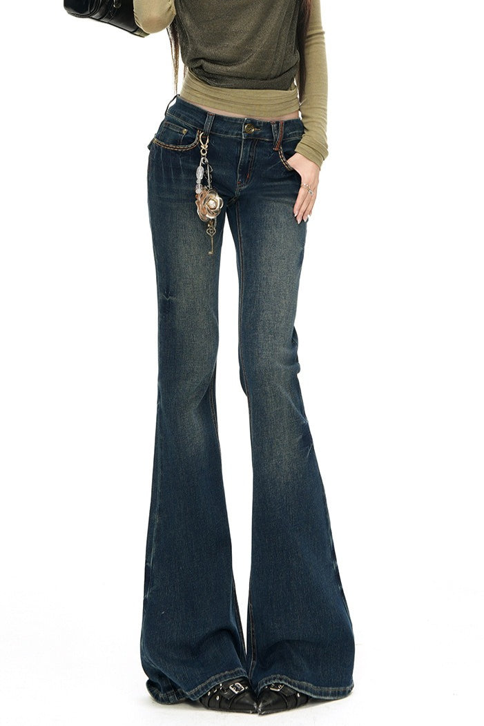 Contrast Seam Low Rise Bootcut Flare Jeans