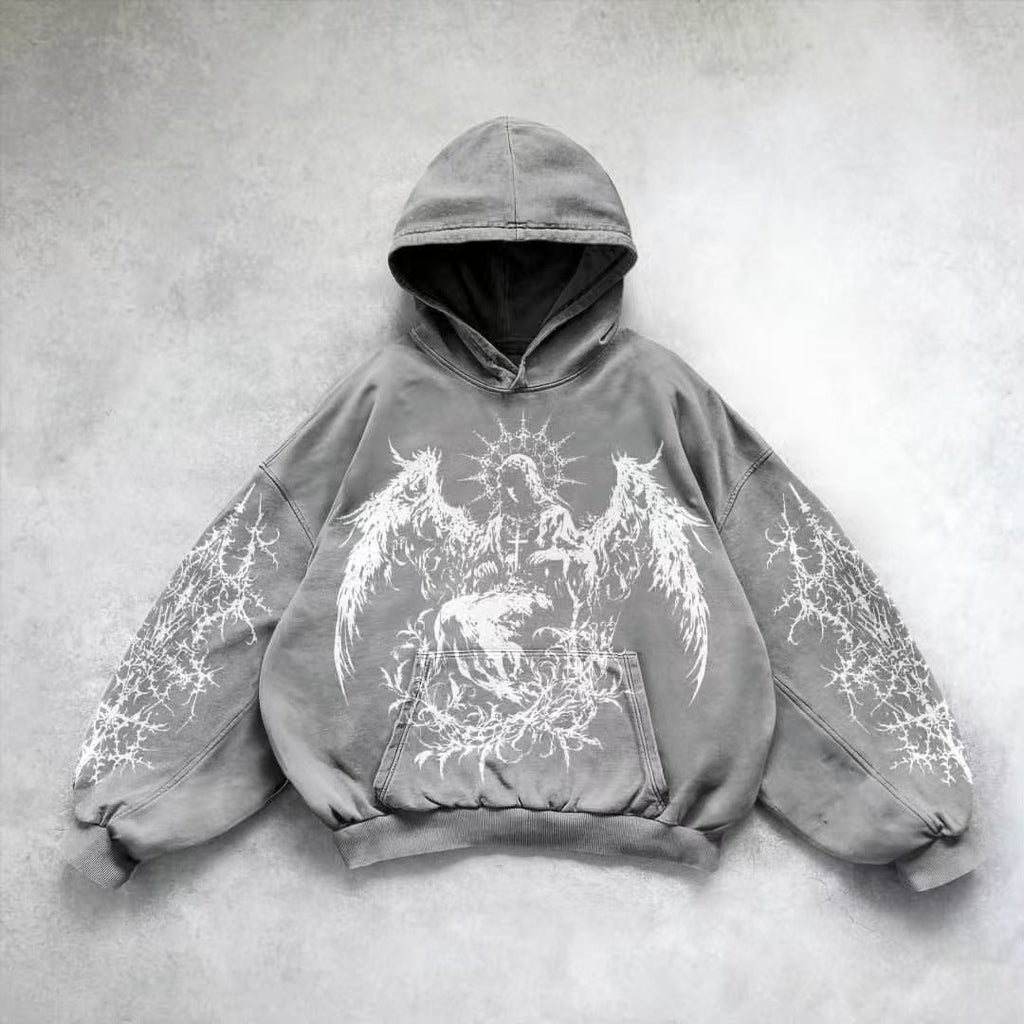 Oversized Gothic Print Hoodie