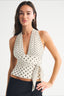 Retro Contrast Halter Mesh Panel Crop Top