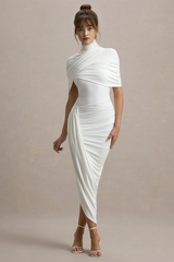 Solid Ruched Bodycon Cape Party Dress