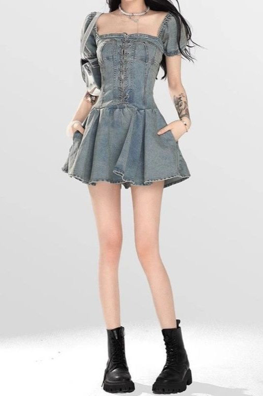 Lace Up Strapless Denim Dress Main image