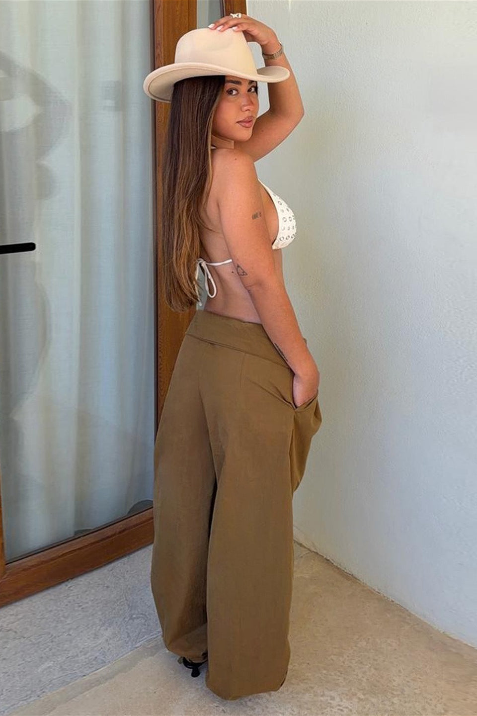 Foldover Waist Wide Leg Cuffed Pants