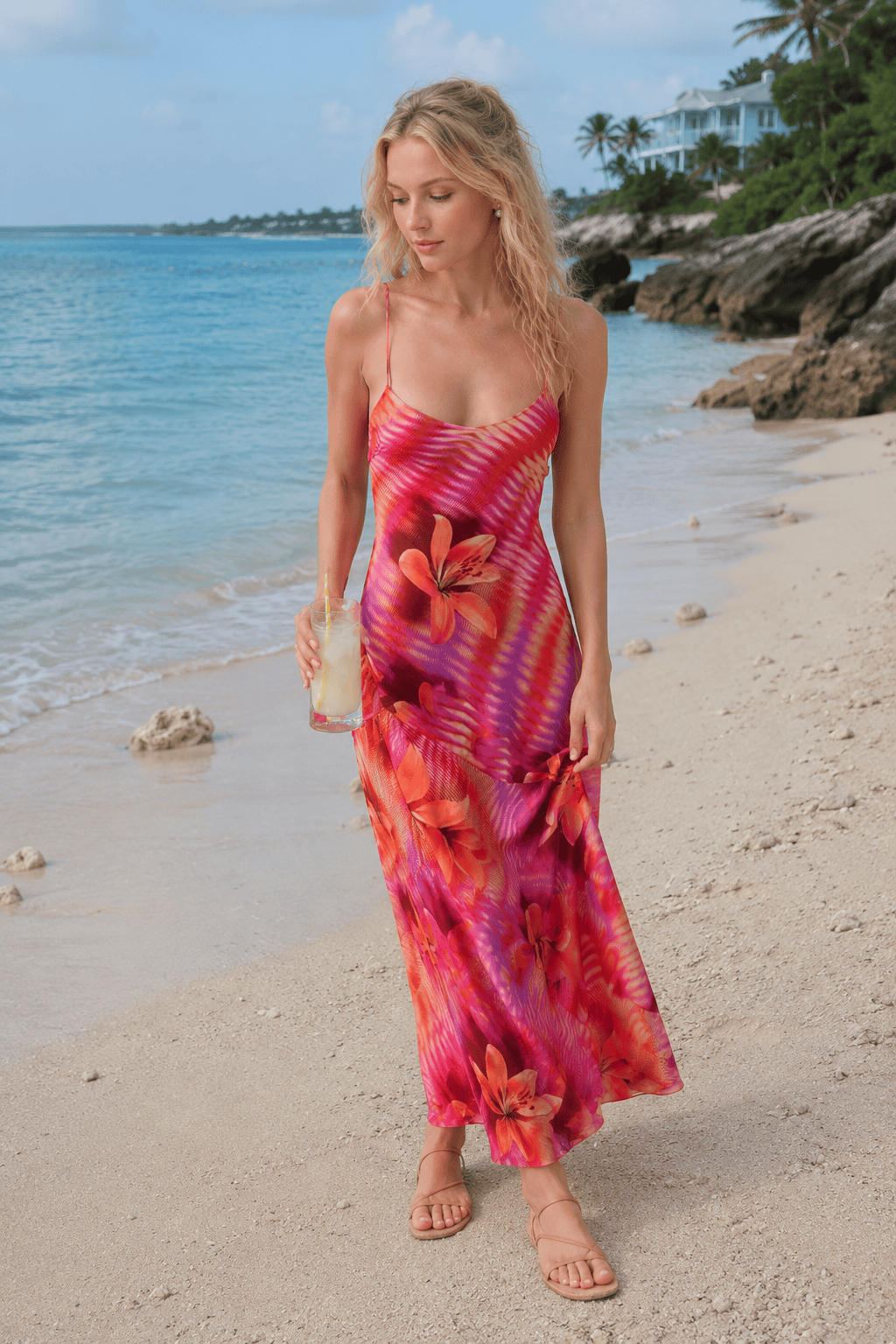 Sling Lace-Up Maxi Floral Dress