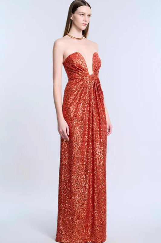 Elegant Sequin Strapless Deep V Waist Tie Long Formal Dress Secondary image