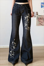 Western Floral Embroidered Wide Leg Jeans