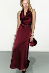Low-Cut Backless Satin Silk Dress