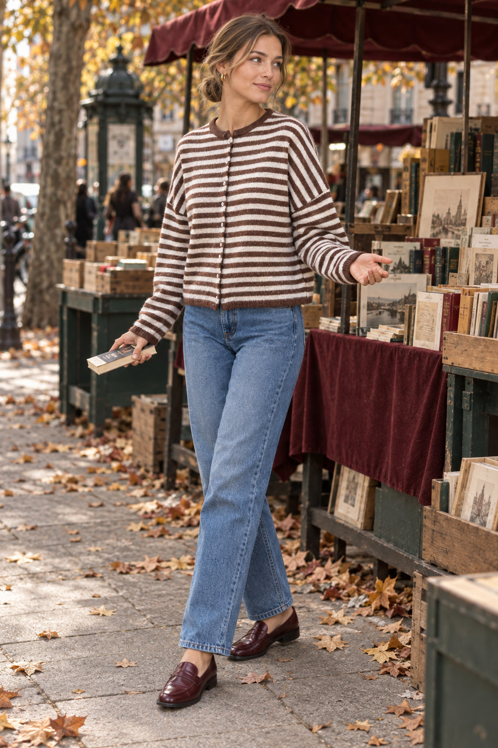 Stripe Roll Neck Button Casual Cardigan
