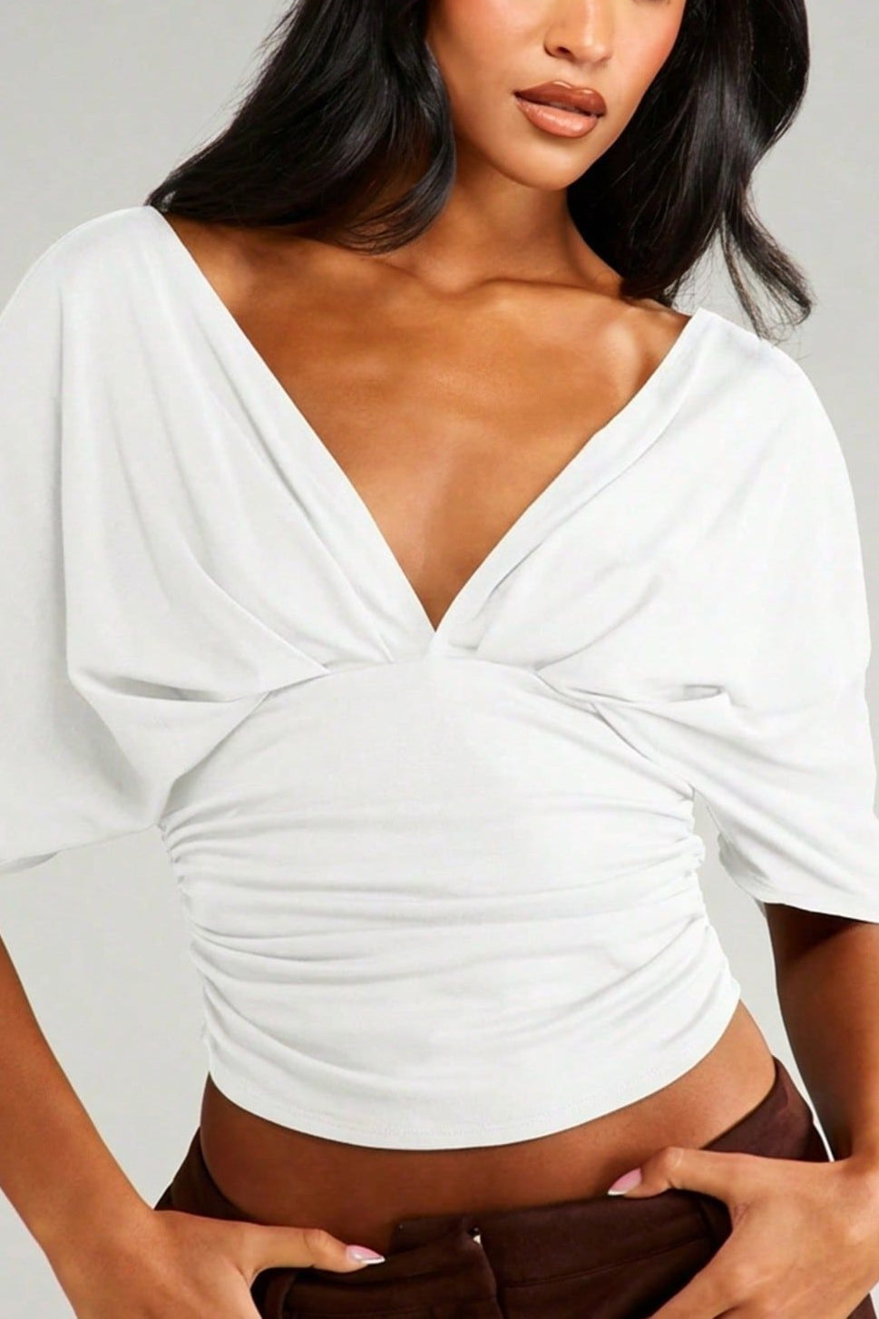 Backless Batwing Sleeve Waist Cinched Crop Top
