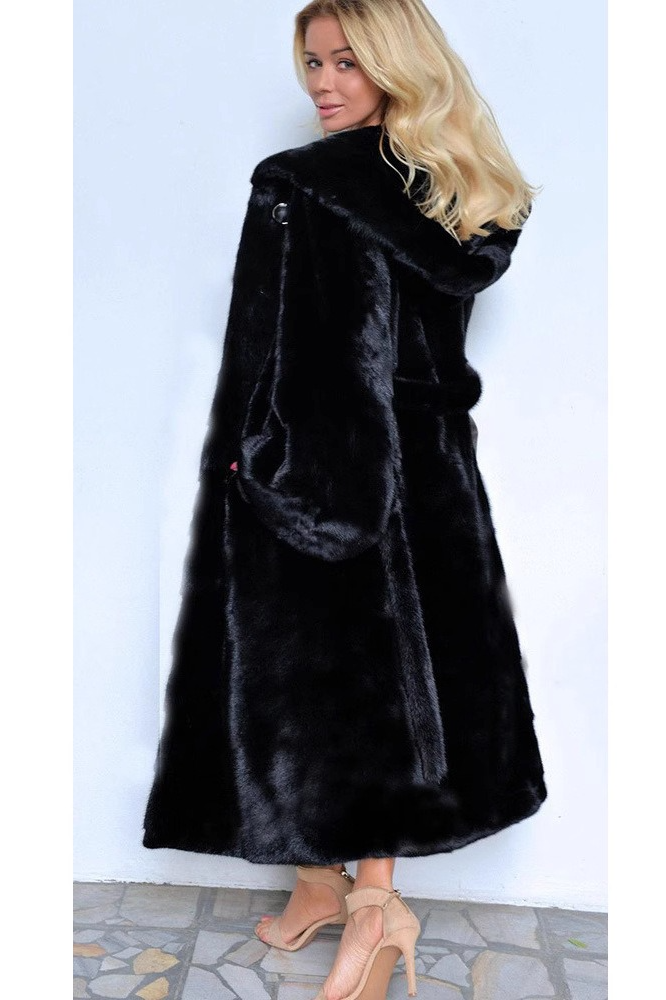 Faux Fur Plus Size Hooded Warm Long Overcoat Main image
