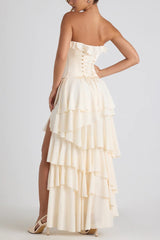 Spliced Ruffled Sling Split Slim Maxi Boho Dress