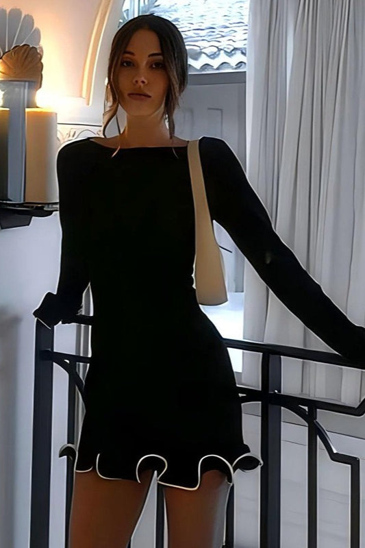 Cuffed Sleeve Solid Knit Mini Sweater Dress Secondary image