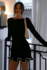 Cuffed Sleeve Solid Knit Mini Sweater Dress