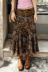 American Retro Sheer Panel Printed Skirt