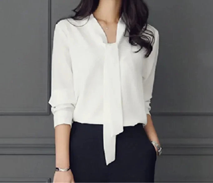 Casual Long Sleeve Bow Tie Fashion V-neck Chiffon Blouse Secondary image