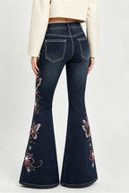 Butterfly Embroidered Stretch Slim Flare Jeans