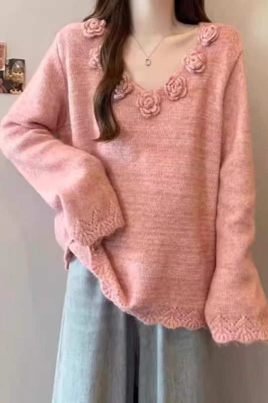 V-Neck Vintage Floral Sweater Main image