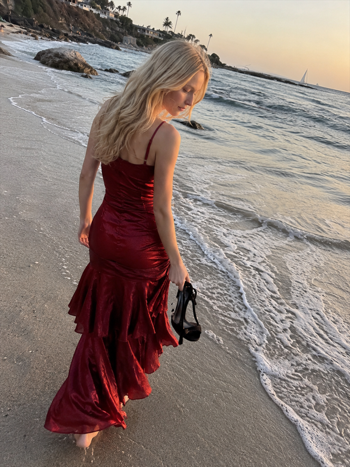 Satin Ruffle Trim Party Dress Secondary image