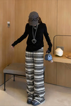 Relaxed Fair Isle Fleece Wide Leg Knit Pants