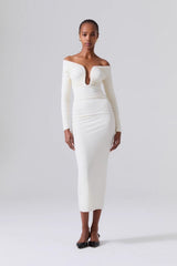 Plunging Strapless Ruched Reception Dress