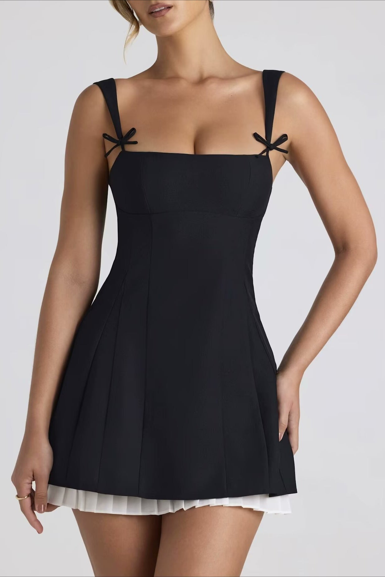 Two Tone Bodycon Waist Tie Graduation Party Dress Secondary image