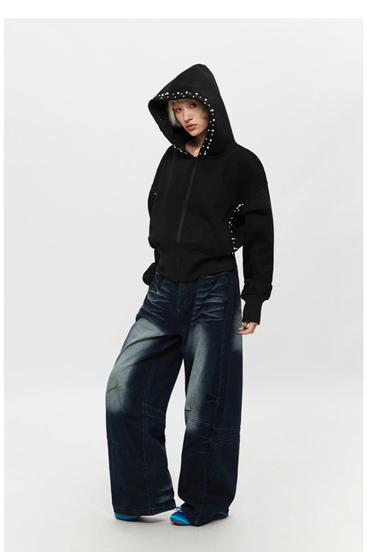 Pearl Zip-Up Loose Hoodie Secondary image