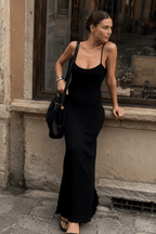 Ribbed Knit Bodycon Mermaid Maxi Slip Dress