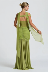 Strapless Backless Mesh Ruched Slit Party Dress