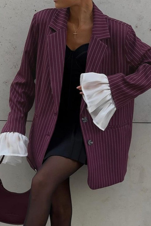 Chic Lace Insert Stripe Blazer Secondary image