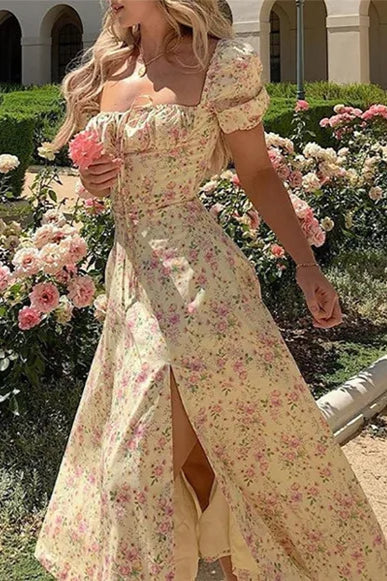 Printed Open Back Slim Split Floral Dress Secondary image