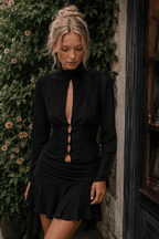 Chic Button Hollow Out Tie Front Slim Blouse