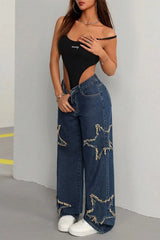 Y2K Star Patch High Street Slim Straight Floor Length Jeans