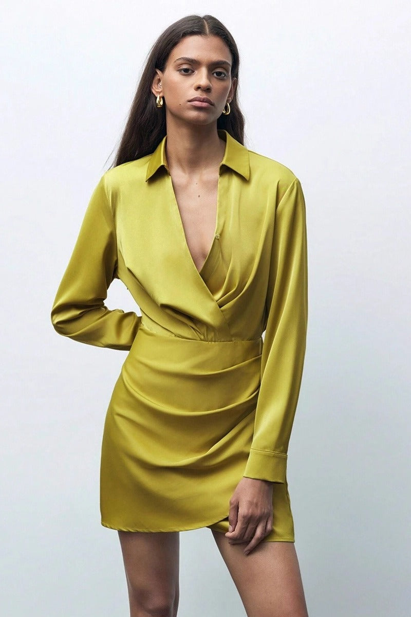 Ruched Satin Versatile Mini Silk Dress Main image