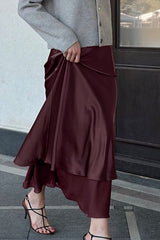 Satin Mesh Panel Double Layer Maxi Skirt