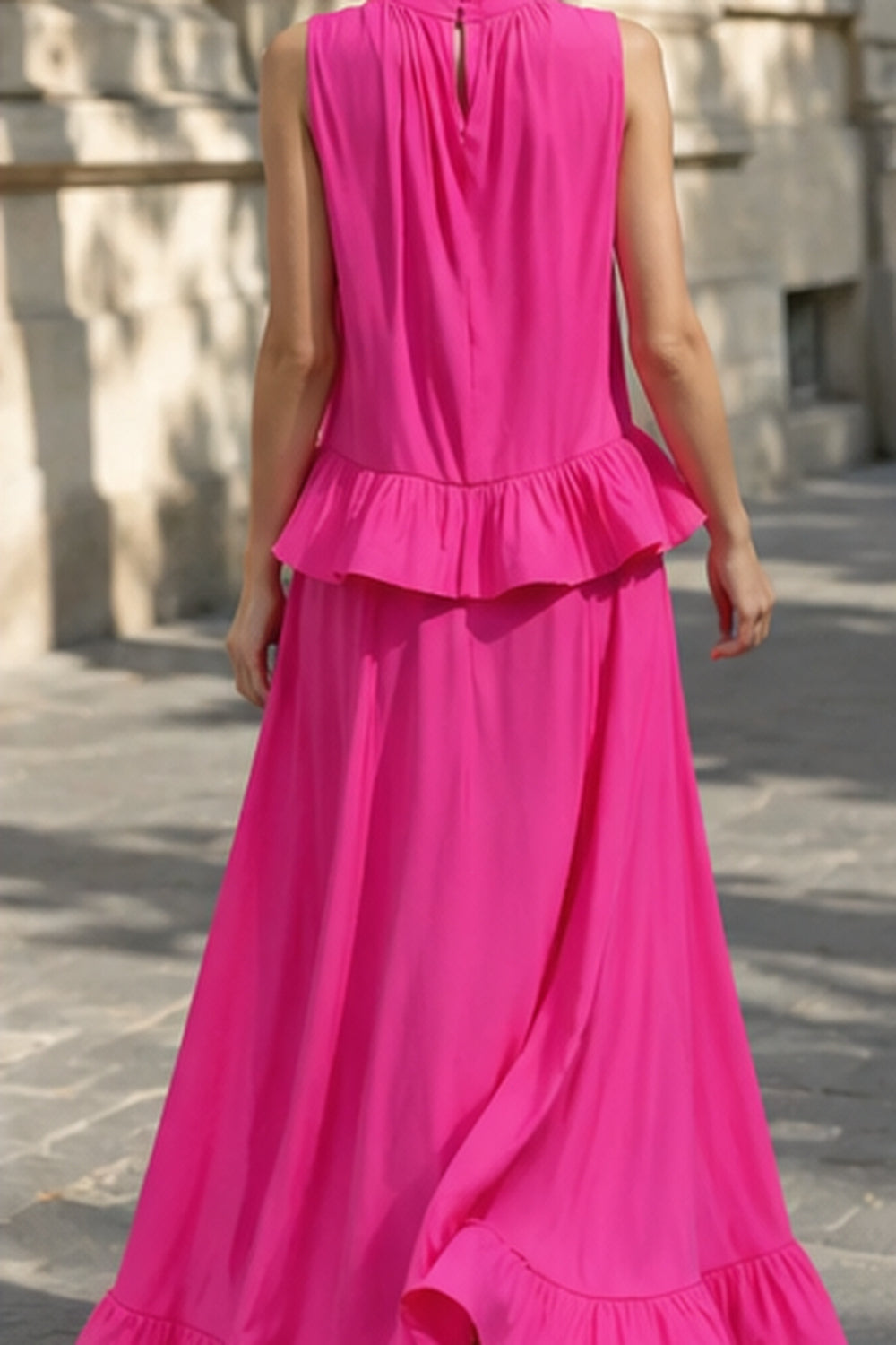 Elaine Pink Sleeveless Charming Ruffle Mermaid Set