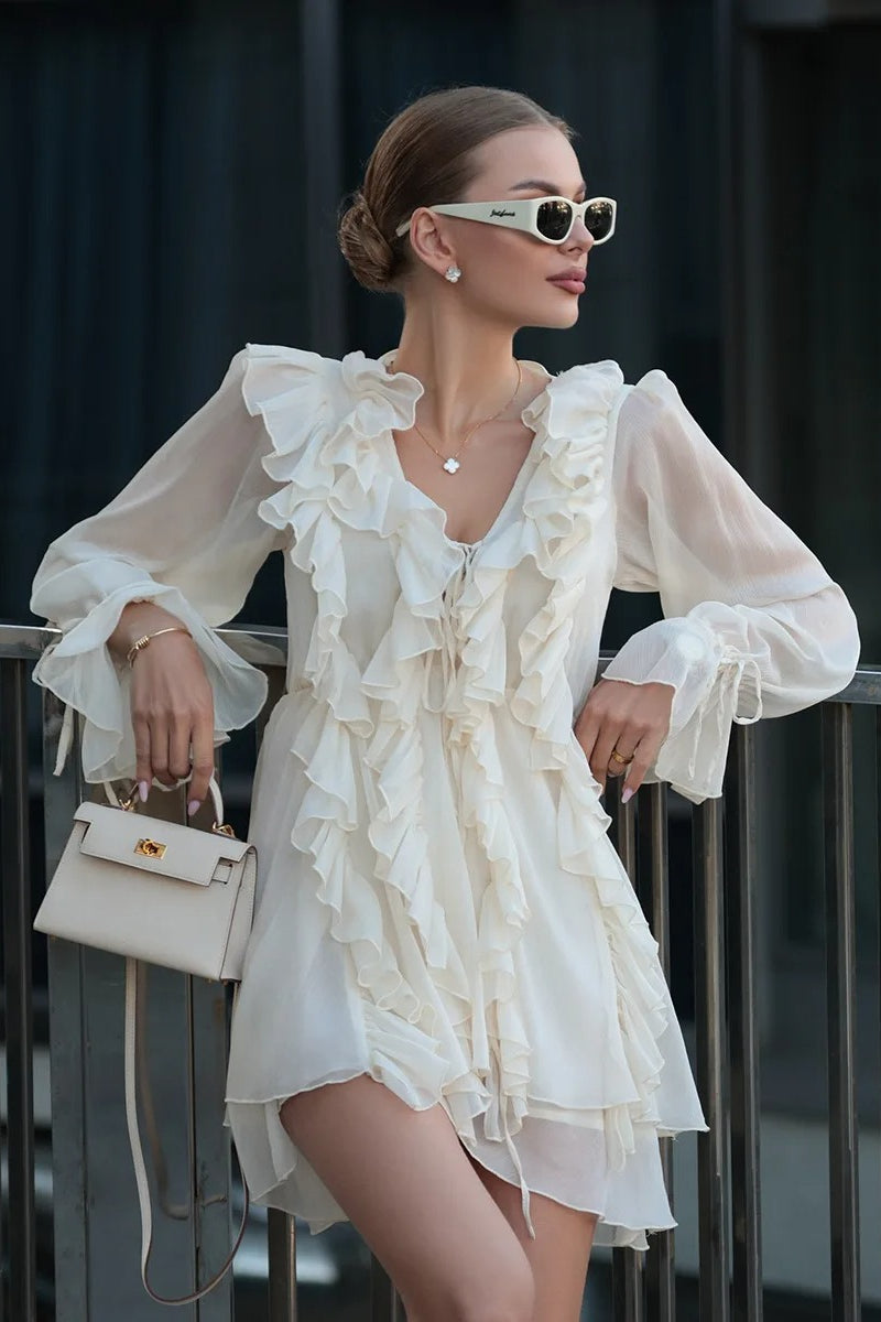 Chiffon Ruffle Tie Waist Mini Dress Main image