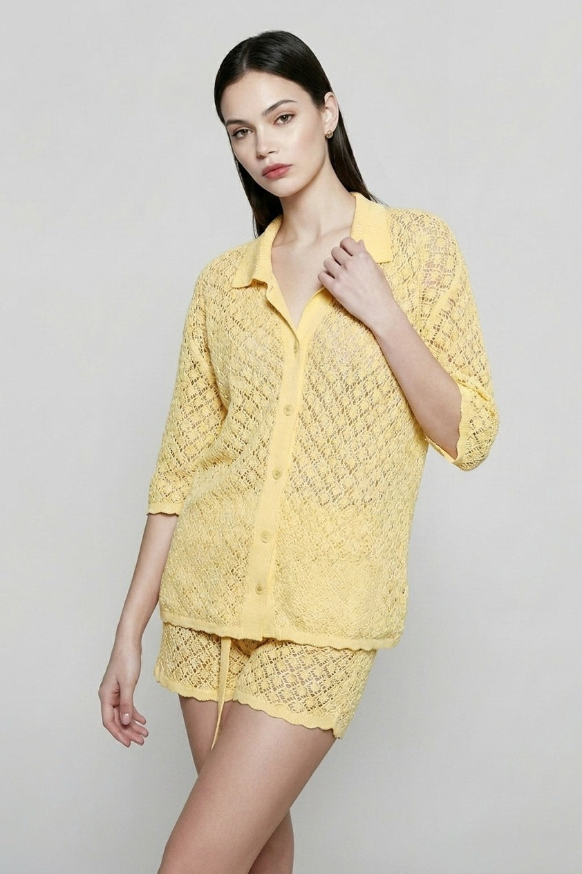 Crochet Lace Button Down Cardigan Vacation Set Secondary image