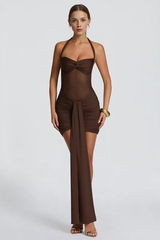 Mesh Halter Twist Knot Mini Party Dress