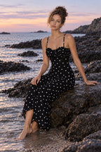 Polka Dot Backless Cami Bodycon Maxi Dress