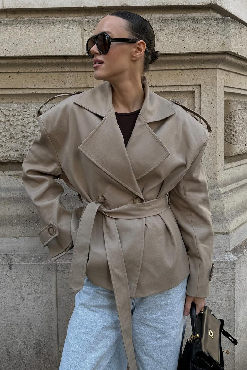 Khaki Belted Relaxed Fit Coat Main image
