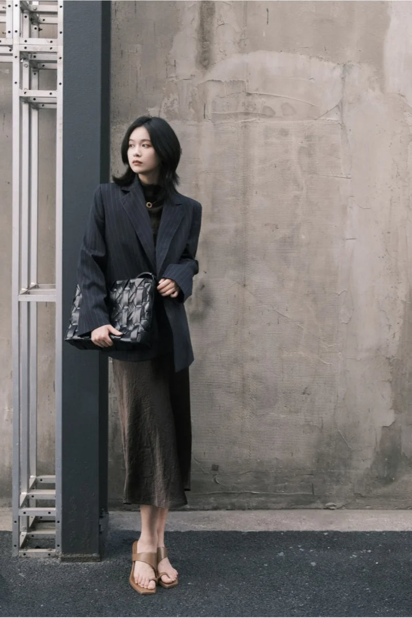 Shoulder-Padded Pinstripe Blazer Main image