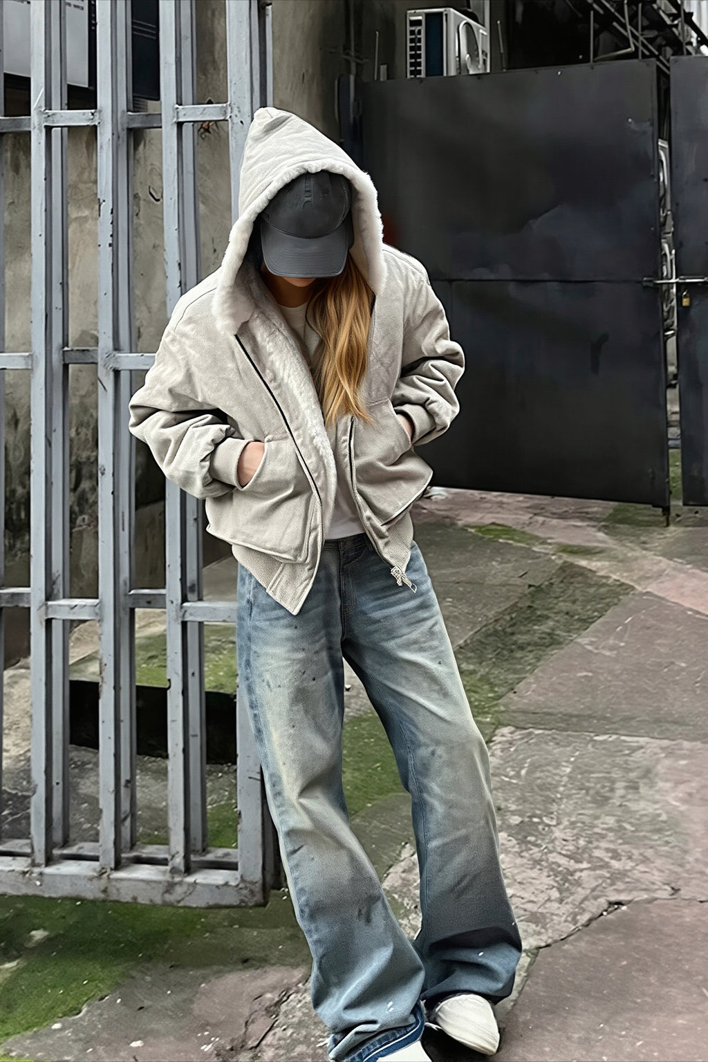 Hooded Faux Fur Lined Zip Front Coat
