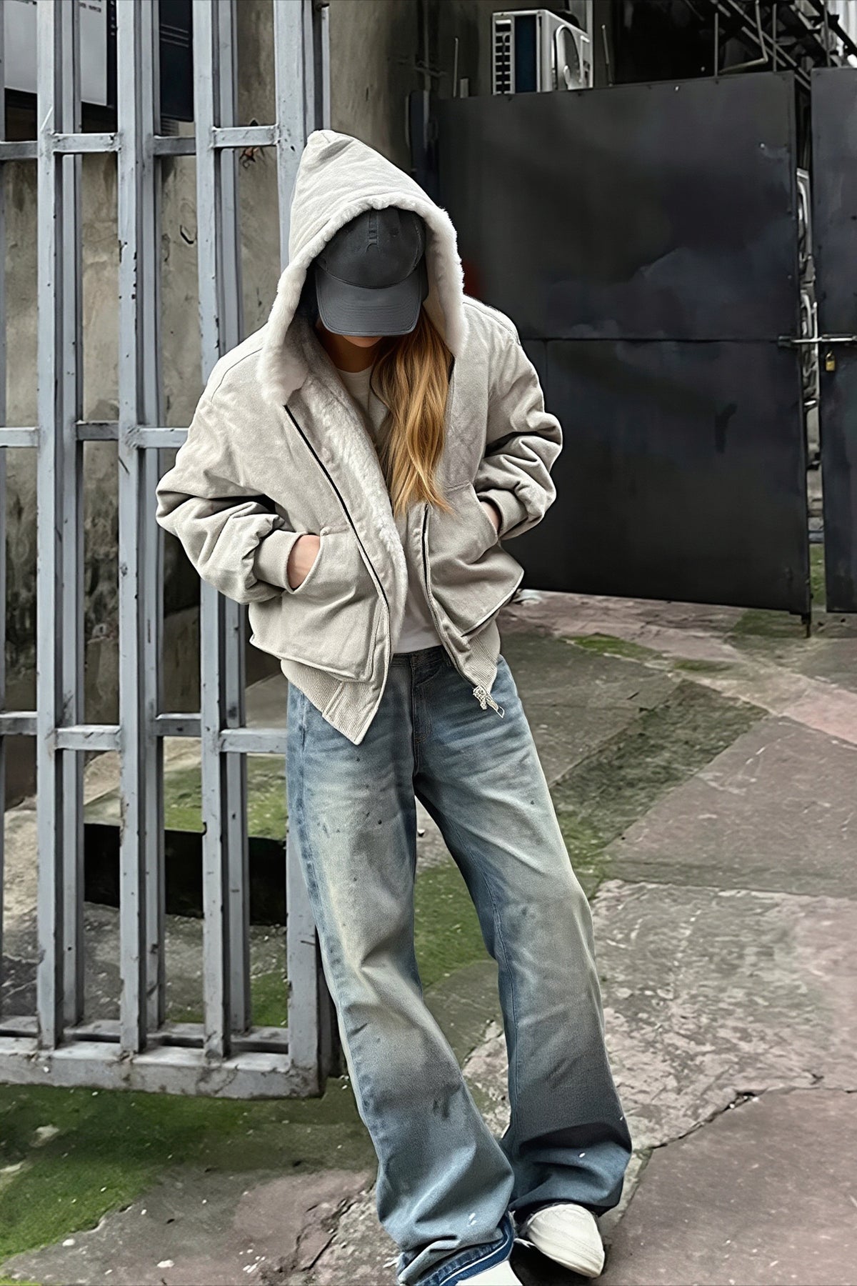 Hooded Faux Fur Lined Zip Front Coat