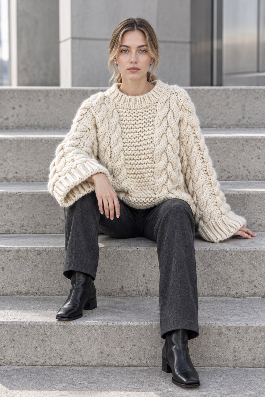 High Neck Wide Long Sleeve Loose Sweater