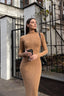 Stripe Turtleneck Knit Long Sleeve Bodycon Dress