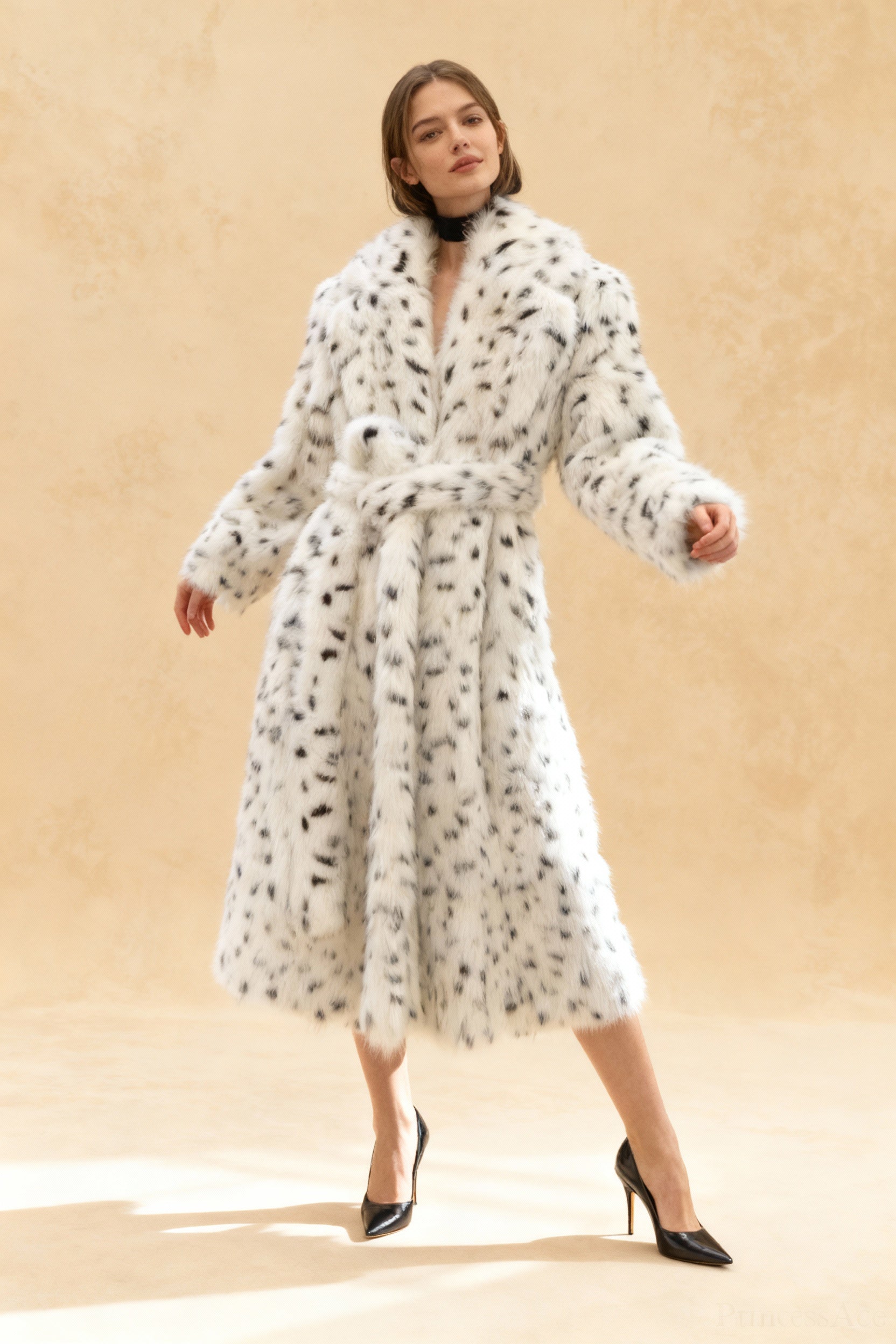 leopard print Warm Faux Fox Fur Notched Collar Loose Overcoat Secondary image