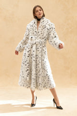 leopard print Warm Faux Fox Fur Notched Collar Loose Overcoat
