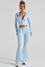 Cropped Zip Hoodie Flared Pants Two Piece Set