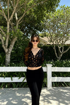 V-Neck Lace Long Sleeve Crop Top